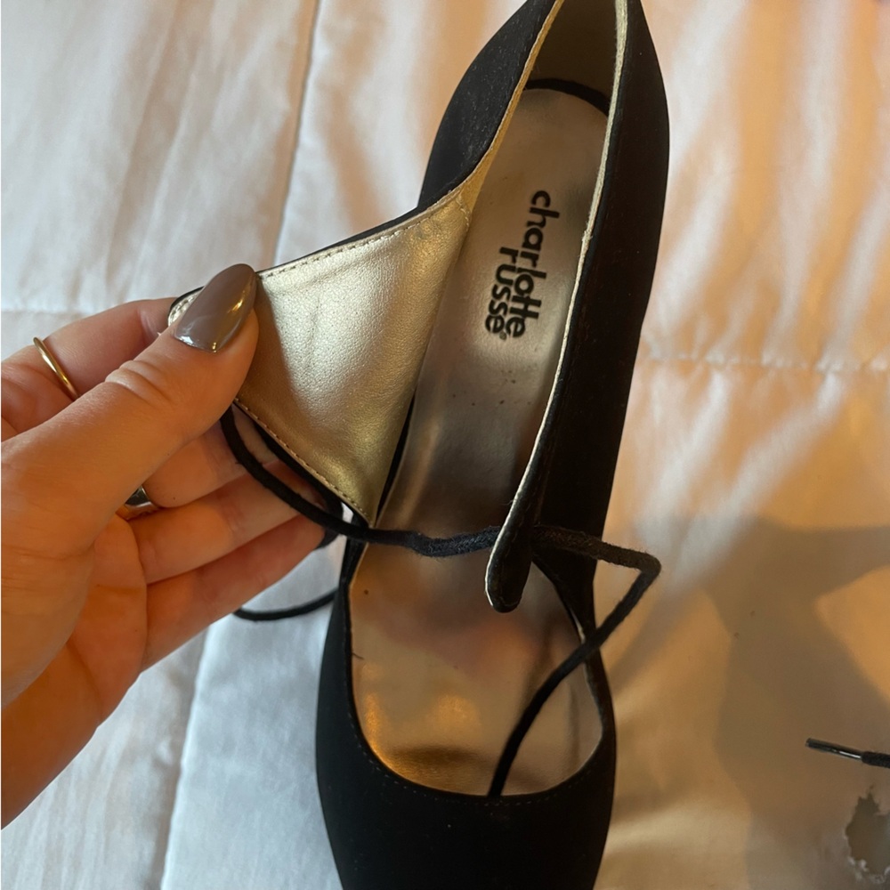 Suede High Heel Platform Tie Up Pumps Charolette Russe Black Shoes - Picture 8 of 11